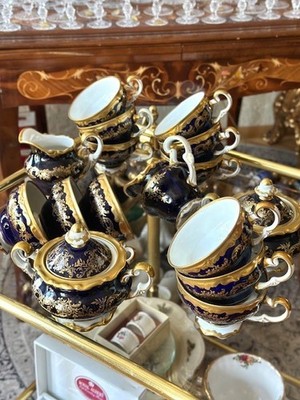 Vintage Weimar Echt Kobalt 12 Cup Porcelain Coffee & Tea Set w/ Sugar & Cream