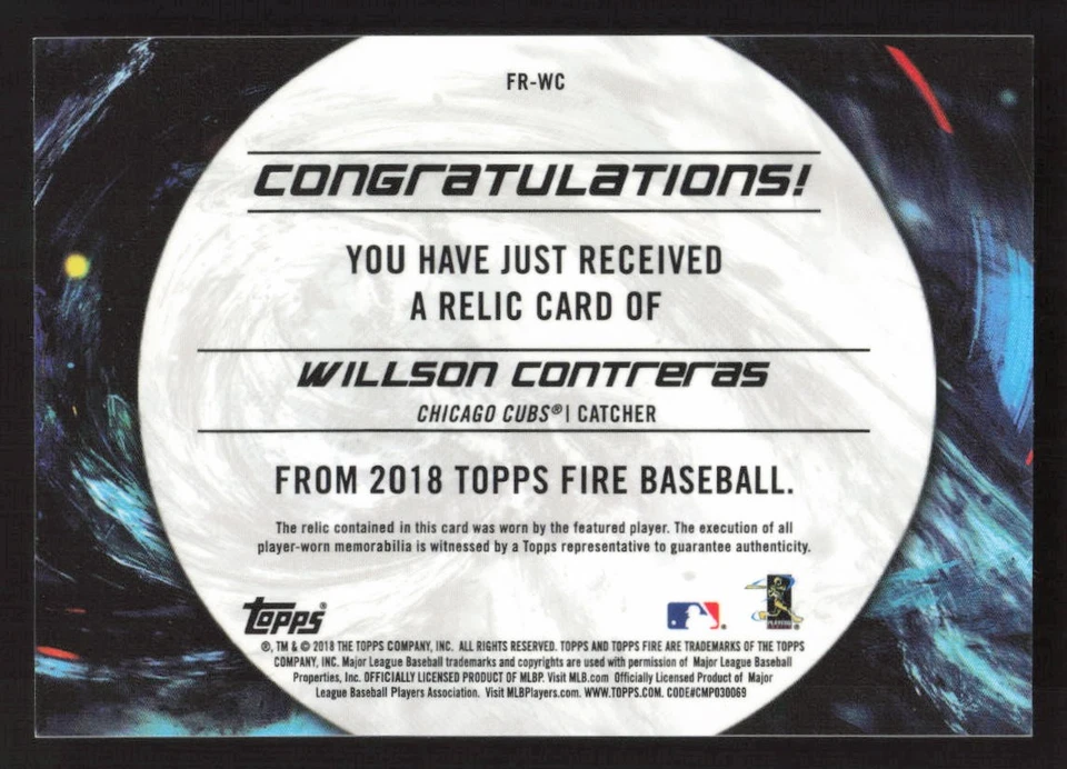 2018 Topps Fire Willson Contreras Fire Relics #FR-WC Card - Image 2 of 2