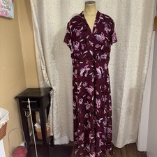 Lane Bryant Burgandy Floral A Line Dress, Size 16