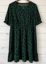 SHEIN Curve 4XL Green Leopard Print V-Neck Midi Dress Tiered Smock Plus Size