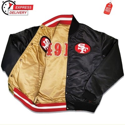 Men's Vinatge 80's SF 49ers Satin Bomber Baseball Reversible NFL Jacket