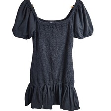 J Crew Smocked Puff Sleeve Dress Knit Dress SZ XS Black Stretch