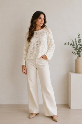 Universal Thread Ivory Crochet Knit Sweater Boho Cottagecore Soft Girl Top Sz M
