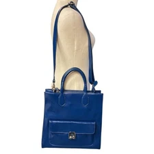 Monroe & Main Women's Leather Top Handle Tote Bag Versatile Solid Blue One Size