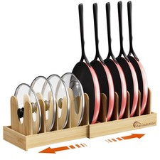 Bamboo Pot and Pan Lid Organizer Rack 15 to 29 Inch Expandable 10 Dividers New