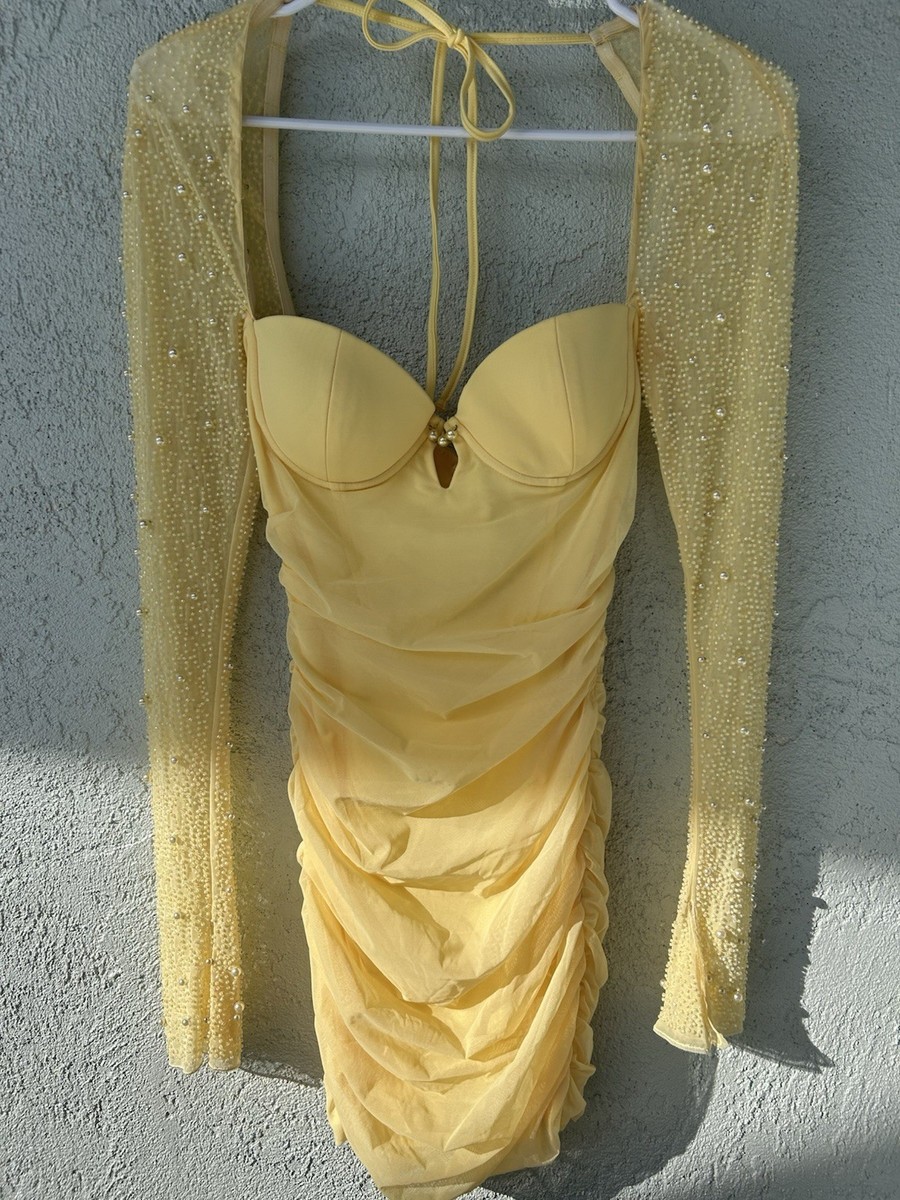 Oh Polly yellow Dress Beaded Long Sleeves | eBay