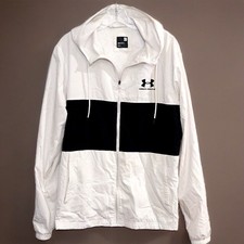 Under Armour Sportstyle Windbreaker Jacket Full Zip Hooded Black White Mens M