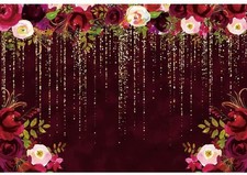 7x5ft Burgundy Red Floral Golden Glitter Photo Backdrop Wedding Party Kid