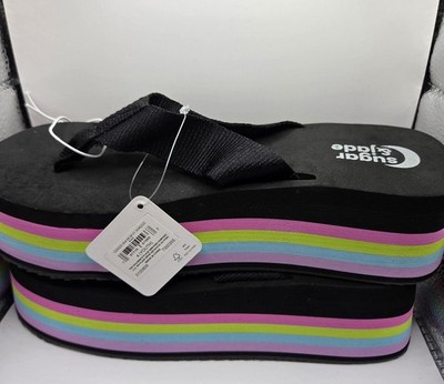 Sugar & Jade Girls Shoe Size 4 Platform rainbow flip flops Slide Sandals NWT