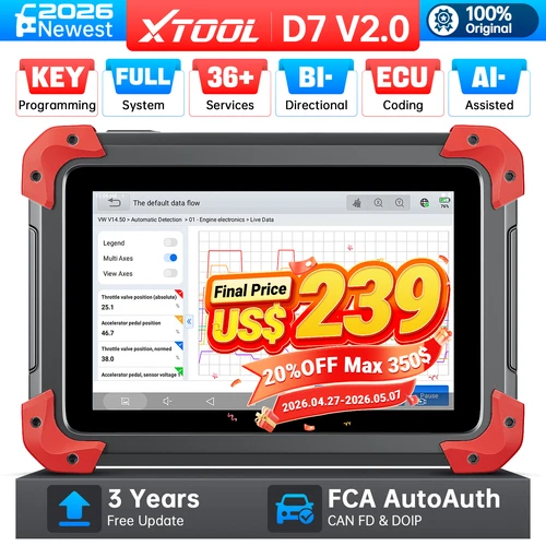 XTOOL D7 V2.0 Bi-directional Diagnostic Tool OBD2 Scanner Full System ECU Coding