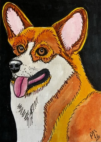 ACEO Original Miniature painting By  Artist PJR “Just A Wee Corgi” Dog Puppy