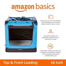 AMAZON BASICS FOLDING PORTABLE SOFT PET DOG CRATE CARRIER KENNEL, 36 X - BLUE