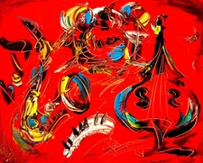 RED HOT JAZZ ART  CANVAS PRINT stretched fine art BY KAZAV