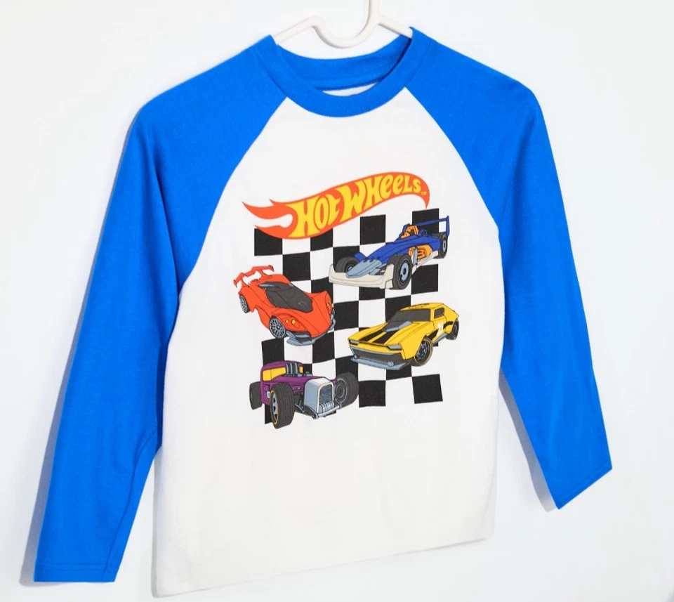HOT WHEELS 140 SHIRT BLAU WEIß LANGARM LANGARMSHIRT AUTO RENNEN AUTORENNEN NEU - Bild 2 von 4