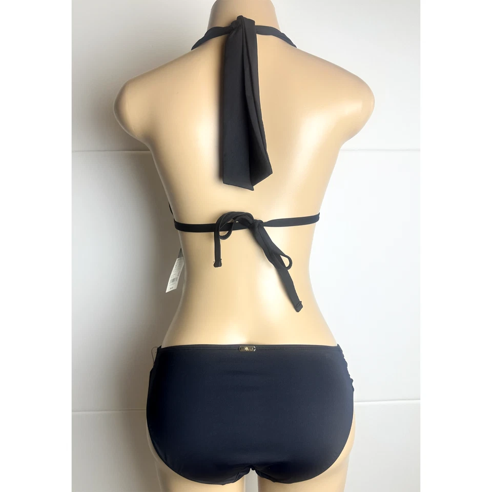 Ralph Lauren Mujeres Molde Copa Halter Bikini Sujetador Conjunto Top 14 Negro Parte Inferior Talla 12 Foto 3 de 4