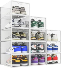 12 Pack Clear Stackable Shoe Storage Bins - Space Saving Organizer