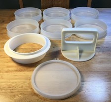 Vtg Tupperware Hamburger Patty Press ~Burger Ring + 6 Keepers & 1 Lid~ Lg Size!
