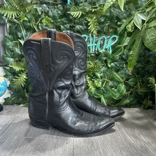 Lucchese Classics Black Smooth Ostrich Cowboy Western Boots 10.5 E NEEDS REPAIR