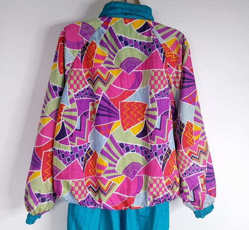 VTG 80s 90s Tracksuit Womens S Green Pink Multicolor Windbreaker Set Reversible - Picture 5 of 18