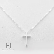 Women's 925 Italy Sterling Silver Cross Mini Pendant 16"-18"Necklace + Box