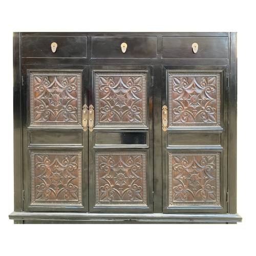 Asian Black Flower Motif Carving Side Table Credenza Storage Cabinet cs7503 - Picture 5 of 6