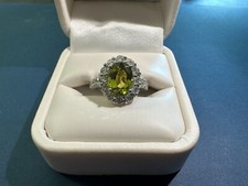 Ladies 18K White Gold Natural Chrysoberyl and Natural Diamond Ring Size 7 Halo