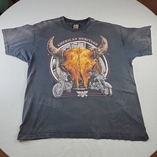 VTG 3D Emblem Bison Skull Graphic Shirt Black XL Single Stitch 90s Made in USA