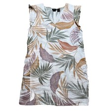 Tahari Linen Tropical Print Sun Dress Large Floral Leaf Beach Coastal Preppy