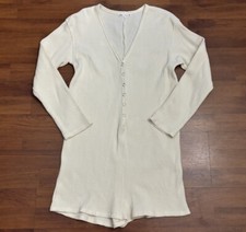Zara Romper Ivory Long Sleeve Waffle Knit One-Piece Snaps Leisure Size Medium