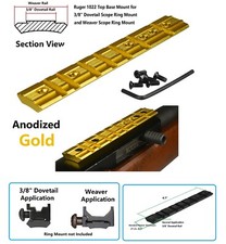 6061 Anodized Gold Ruger 10/22 10 22 Scope Rail Mount Weaver 11mm 3/8" Dovetail
