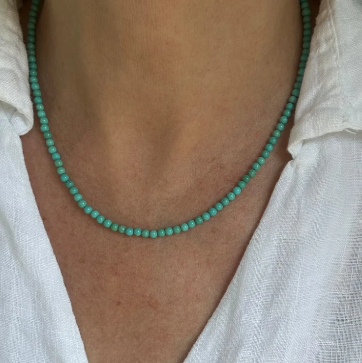 Gargantilla turquesa hecha a mano de 3 mm collar de cuentas curación Reiki energía regalo para mujer Foto 3 de 4