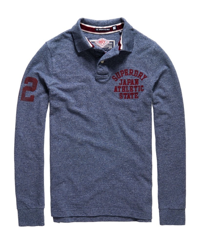 SUPERDRY Japan Athletic Polo State Shirt Men's Blue Collar Long