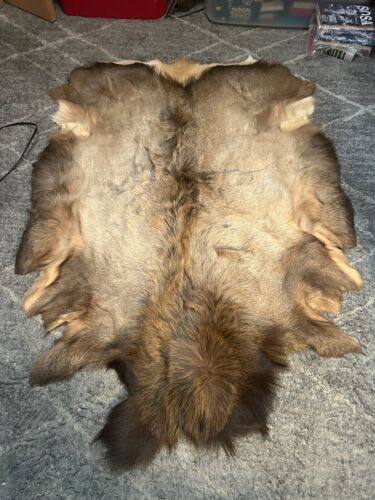 beautiful tanned elk hide with hair, soft leather cabin decor