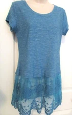 Passport,HeatherBlue, Cap Slv, Embroidered Lace, BoHo Tunic, Poly/Rayon, L, NWOT