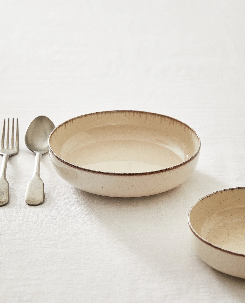 ZARA HOME PORCELAIN SOUP PLATE WITH ANTIQUE FINISH RIM UK