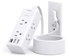 10Ft Extension Cord with Multiple Outlets, Flat Plug Power Strip Surge Protector
