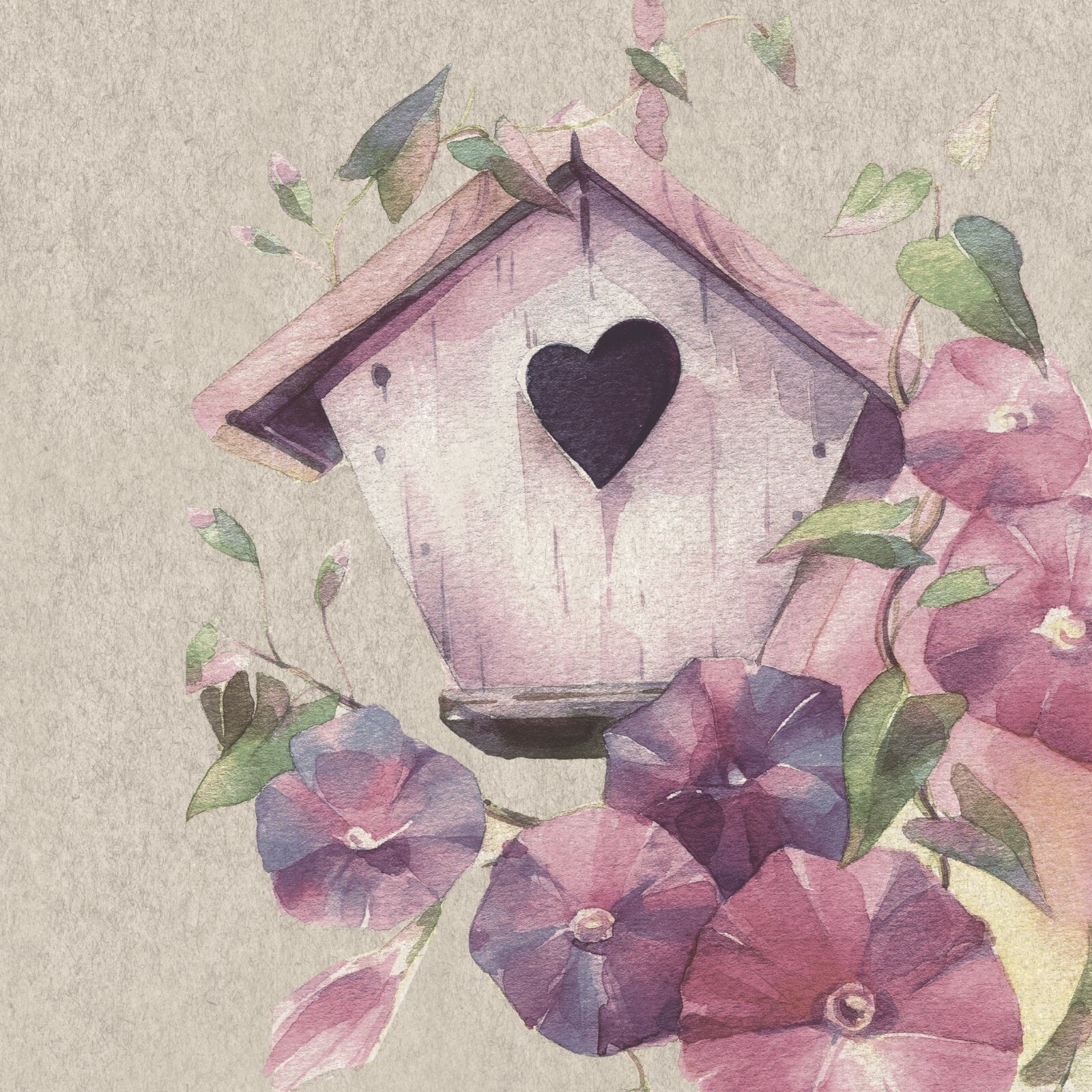 4 x Paper Napkins/33cm/2Ply/Decoupage/NATURALS RANGE/RECYCLED/Birdhouse/Flowers