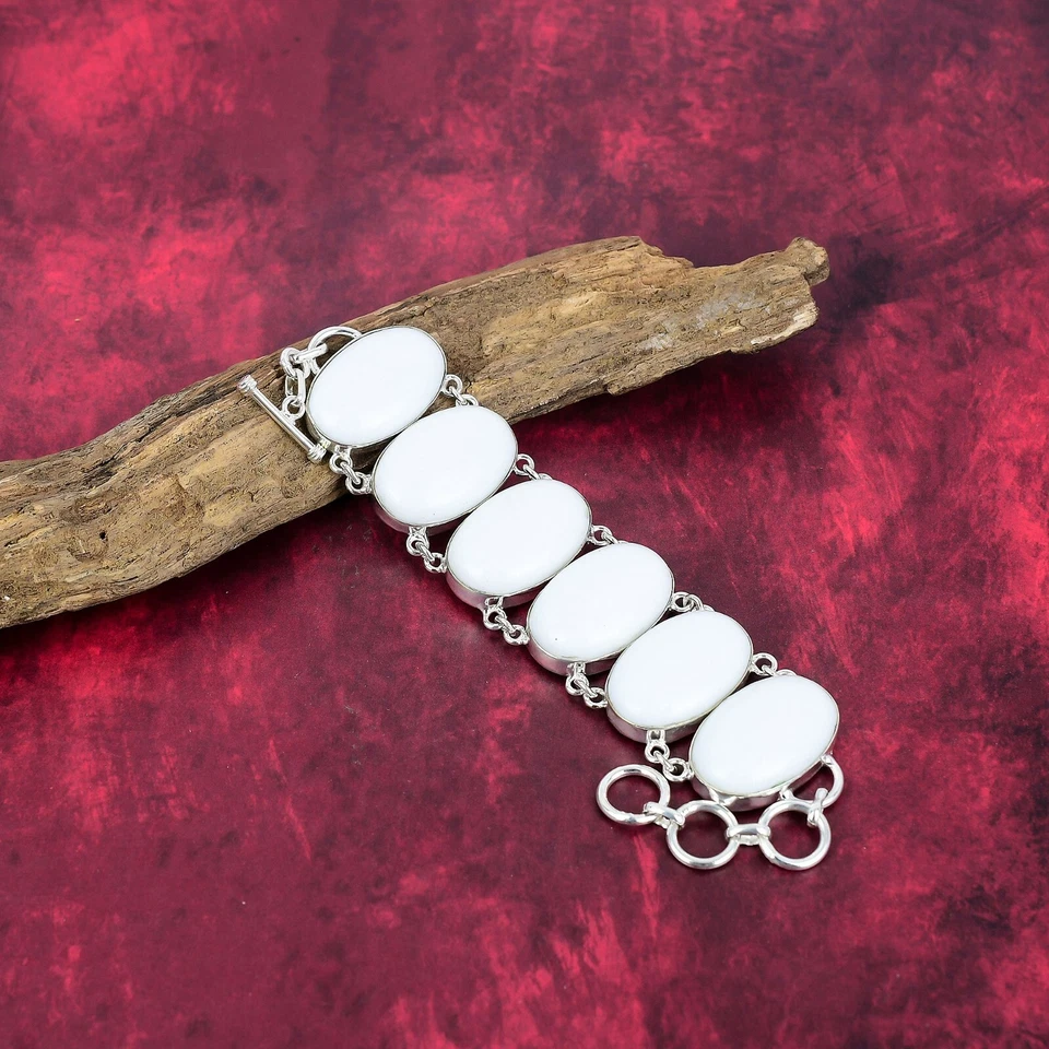 Glorious White Coral Gemstone 925 Sterling Silver Handmade Bracelet AAA+ Jewelry - Image 2 of 4
