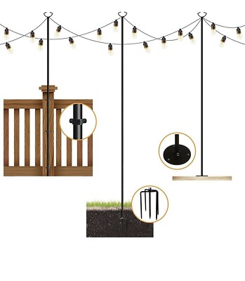 String Light Poles Outdoors Light Poles for Outside String Lights 3-Function 2pk