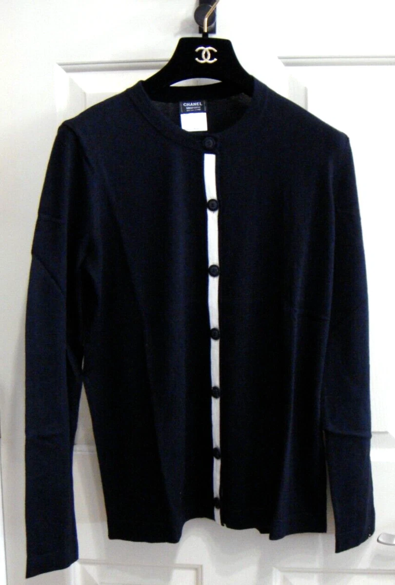 CHANEL Black & White Wool Cardigan