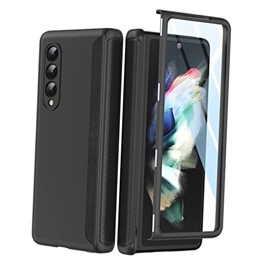 Slim Thin Z Fold 3 Case with Hinge Coverage, Screen Protector, Matte Hard Black