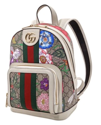 NEW Gucci Ophidia Floral GG Supreme Summer White Leather Backpack