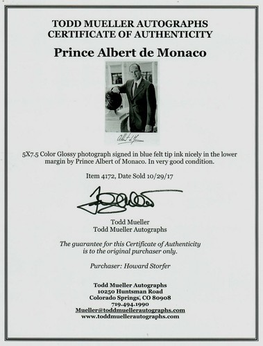 RARE IMAGE! Prince Albert de Monaco Hand Signed 5x7.5 Card COA - Picture 2 of 2