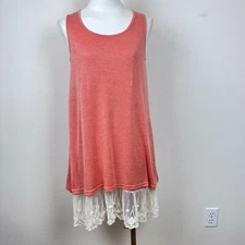 Umgee Dress Womens Small Mini Shift Tank Lace Boho Cottagecore Lagenlook Orange