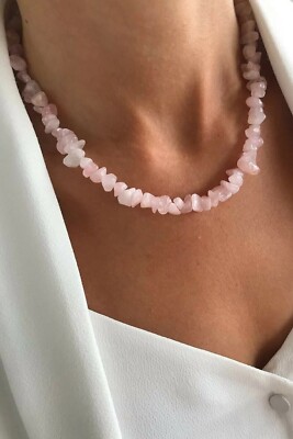 Pink Quartz Broken Natural Stone Necklace
