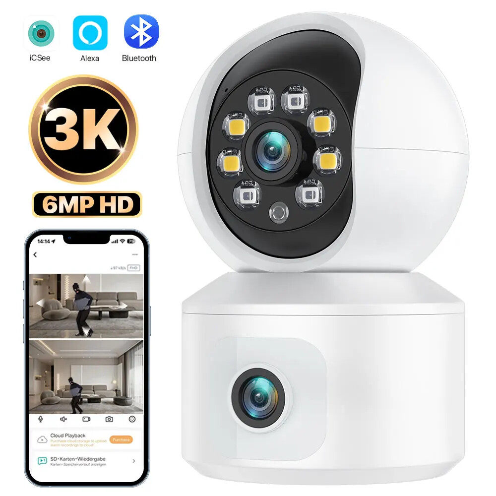 6MP Dual Lens WiFi IP Camera with PTZ Auto Tracking & Dual Screen Monitor