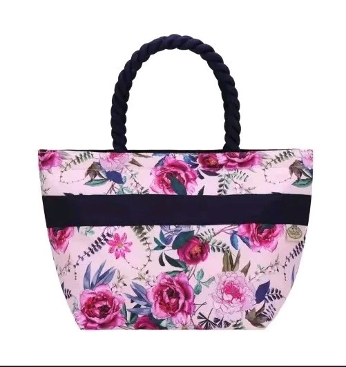 Bolso de hombro floral para mujer Bolso de mano de algodón con cremallera, asas dobles, ligero Foto 3 de 4