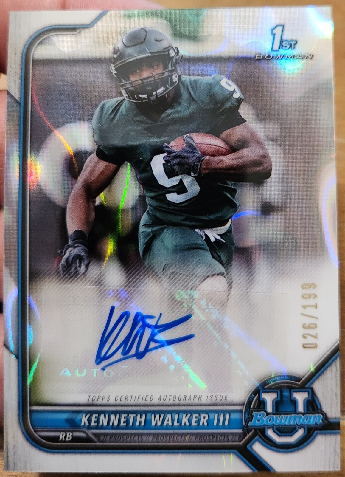 KENNETH WALKER III 2021-22 BOWMAN UNIVERSITY 1ST CHROME RC LAVA AUTOGRAPH 26/199