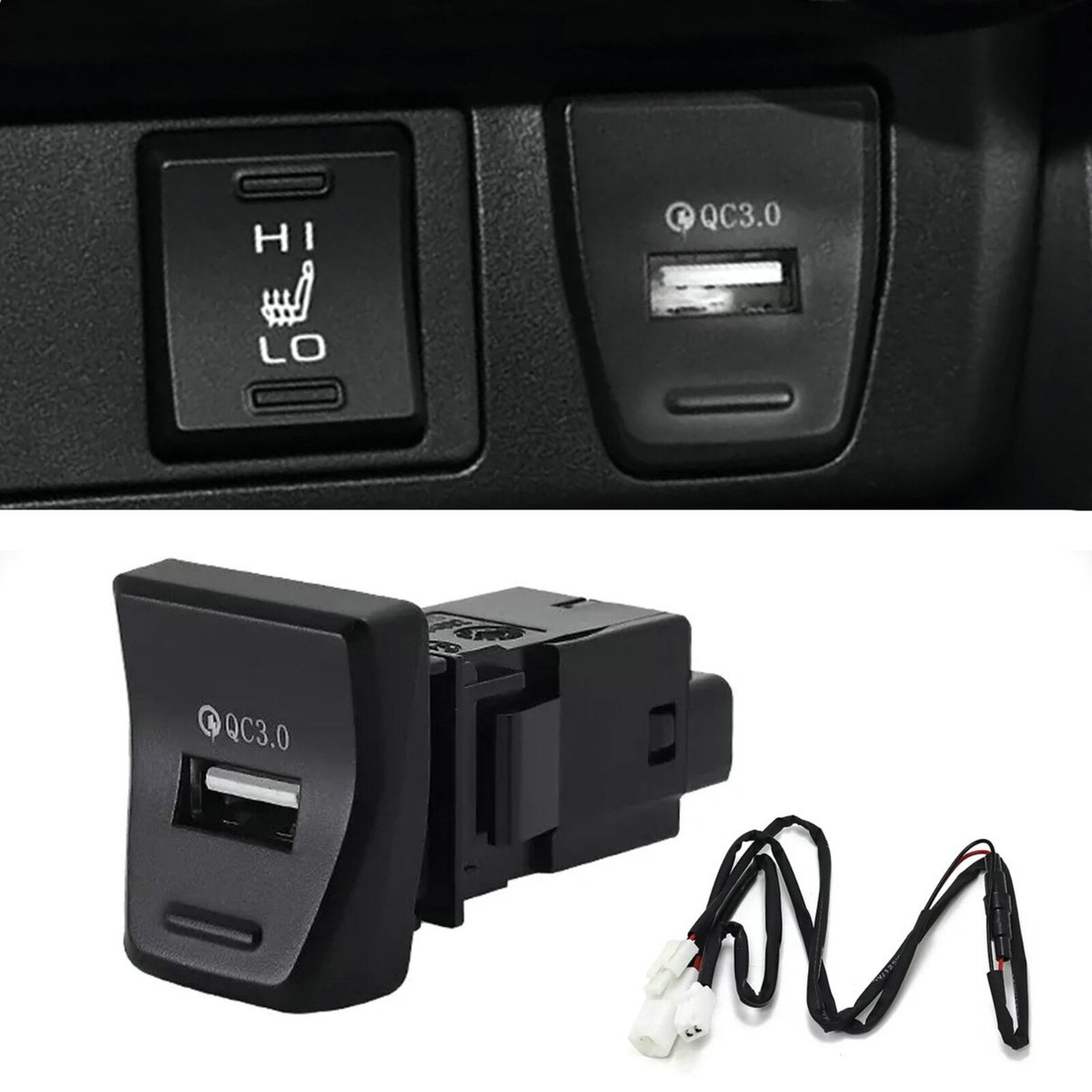 Chargeur Voiture Rétractable Toyota RAV4 (2020-2025) - 2 Ports USB 20W + Câble Type-C - RGB - PD/QC3.0 - 9