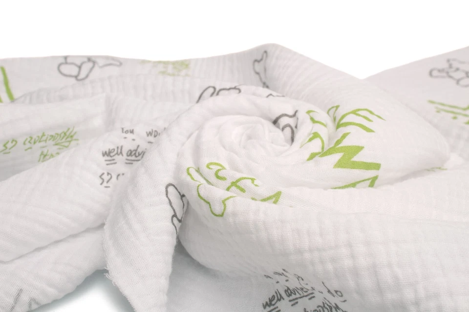 Хлопковый муслин с принтом, 2 марлевые ткани, плюшевые мишки с надписями 50 x 130 см - Изображение 2 из 4